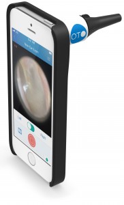 The CellScope Oto attachment and app. Photo courtesy of CellScope.