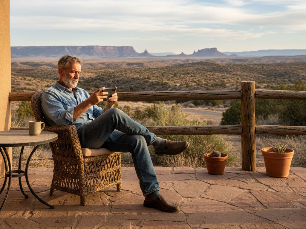 Veteran in a rural setting accessing care from his phone